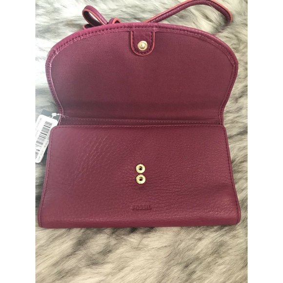 FOSSIL Sophia Wallet Crossbody Purse Pink Raspberry Wine Leather - Picture 6 of 8